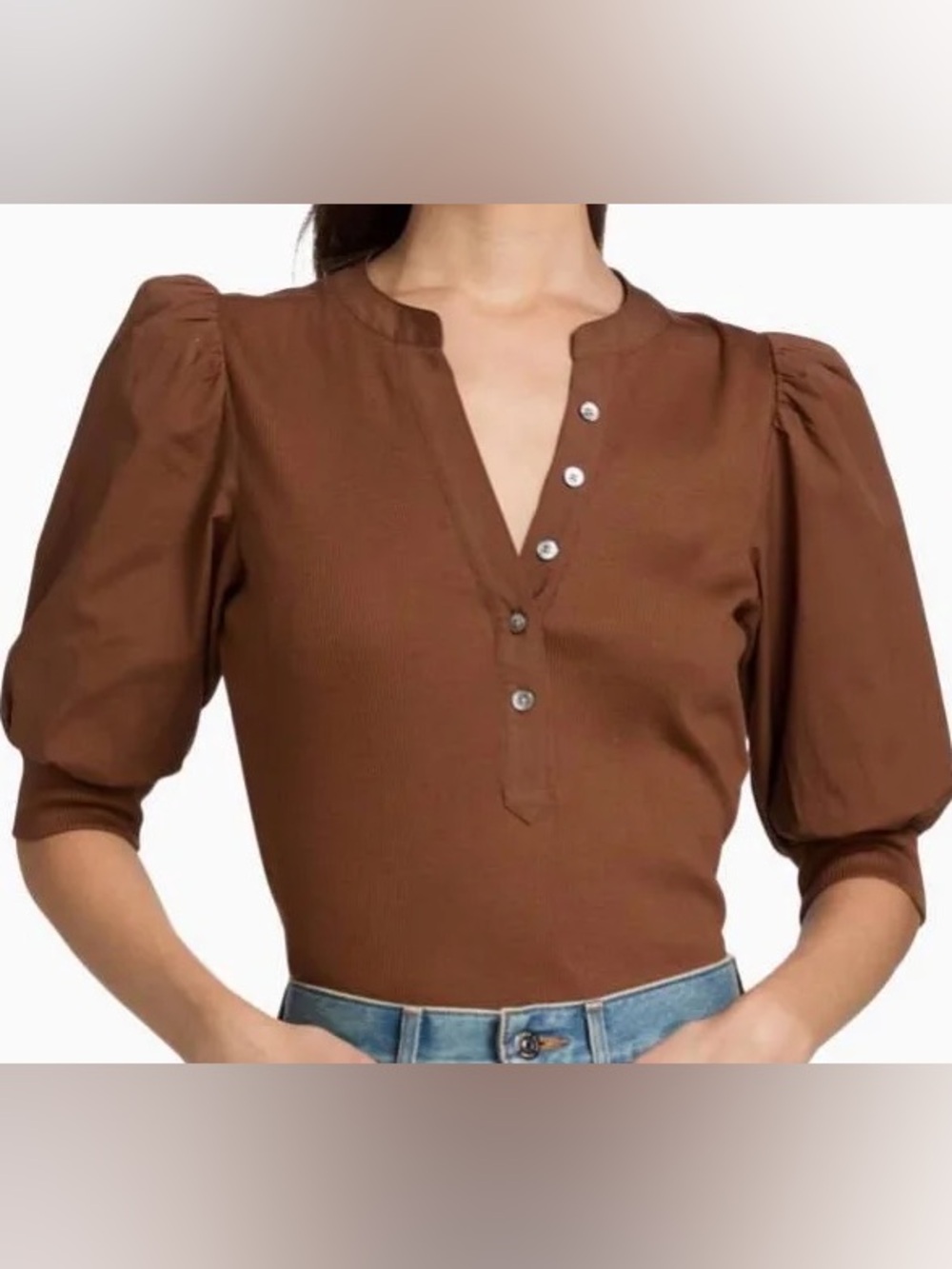 NWT Veronica Beard Coralee Puff-Sleeve Top Brown XL